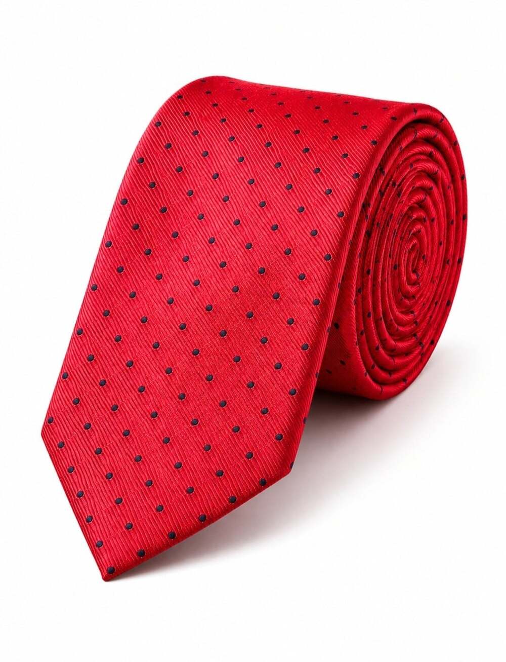 Vroom & Dreesmann Men's 100% Silk Tie Red Black Polka Dot Classic Necktie - Picture 1 of 11